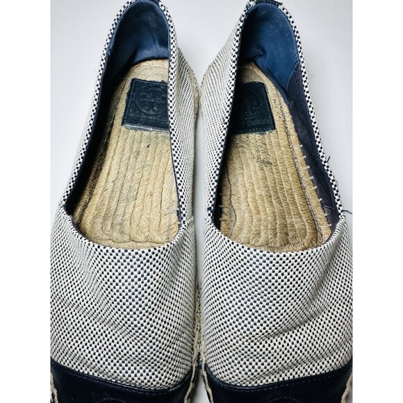 TORY BURCH Blue Tan Espadrilles Flat Slip On Shoes Canvas Color Block‎ Women's 8 - Picture 7 of 16